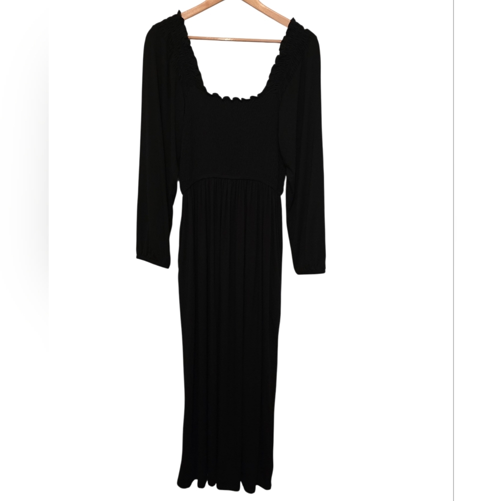 Nordstrom Black Off-The-Shoulder Long Sleeve Maxi Peasant Dress Size Small EUC